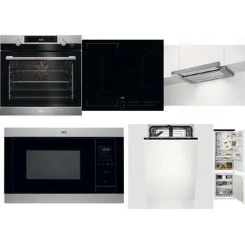 Set domácích spotřebičů AEG Mastery SteamBake BCK455350M + AEG Mastery Bridge IKE64441IB + AEG DPE5660M + AEG Mastery MSB2547D-M + AEG Mastery GlassCare FSE73407P + AEG TSC6M181ES