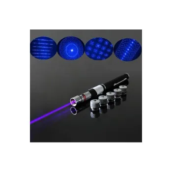 Modré laserové ukazovátko s 5 výměnnými hlavicemi 80mW