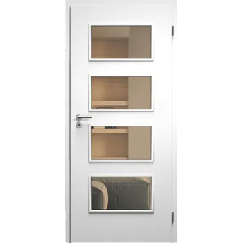 Interiérové dveře SAPELI SWING KOMFORT M49 - CPL LAMINÁT - OTOČNÉ DVEŘE VČ. ZÁRUBNĚ - Bílá perla Průchozí šířka (cm): 80, Průchozí výška (cm): 197, Typ skla: Planibel bronz