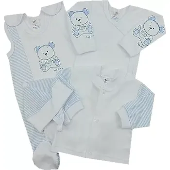 Kojenecká souprava 4-dílná soupravička do porodnice Exlusiv bílá modré pásky medvídek hello velikost 56