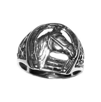 Prsten Stříbrný prsten kůň v podkově - T61 (Stříbrný prsten koně s podkovou)