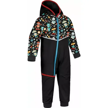 dívčí zimní kombinéza Batolecí softshellová kombinéza Unuo s fleecem Mini, Černá, Roboti (20184)