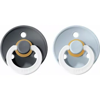 BIBS Colour dudlíky z přírodního kaučuku 2ks velikost 1 (0-6měs) Iron/Baby Blue noční (110266)
