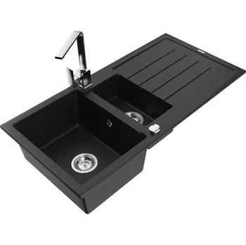 Granitový dřez MEXEN/S - Andres granitový dřez s odkapávačem včetně baterie Rita, černá 6515-77-670300-00