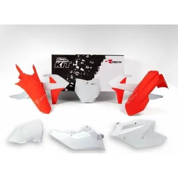RACETECH kompletní plasty KTM SX 125/150 16-18, SX 250 17-18, SXF 250/350/450 16-18 oranžová bílá (tabulka a kryt filtru) (KT517E999K)