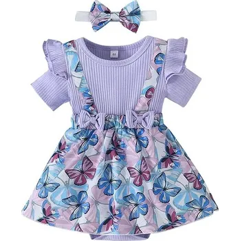 Kojenecké šaty Kojenecké šatičky s mašličkami a čelenkou (0-18 měsíců) Barva: fialová A, Velikost: 86 cm (12-18 měsíců)