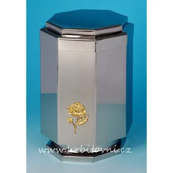 Smuteční dekorace Urna nerezová s mosaznou kytkou