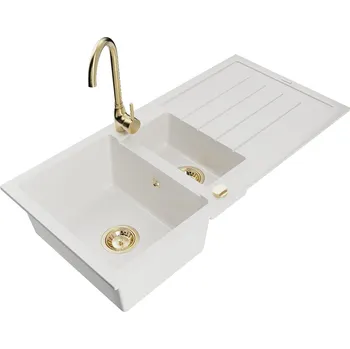 Granitový dřez MEXEN/S - Andres granitový dřez s odkapávačem včetně baterie Telma, bílá 6515-20-670200-50