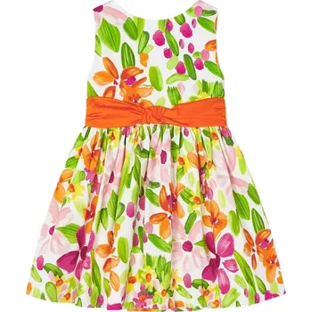 Kojenecké šaty MAYORAL dívčí květované šaty s mašličkou zelená, oranžová vel. 122 cm