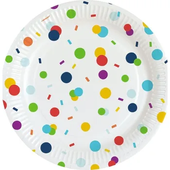 Party dekorace EKO Papírové talíře Rainbow Confetti 23 cm - 8 ks