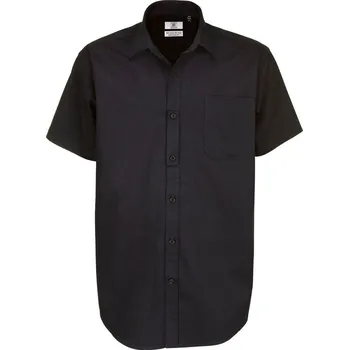 Pánské tričko Pánská keprová košile B&C Sharp s krátkým rukávem - černá, 4XL