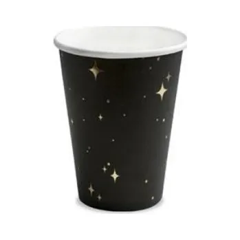 Party dekorace EKO Papírové kelímky černé s hvězdičkami 6 ks