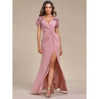 Dámské šaty Ever Pretty Pro družičky růžové šaty s rozparkem 1669 Velikost: XS / 34 / 04 / 06