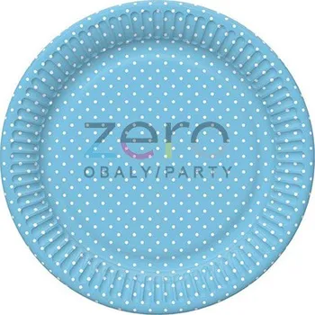Jednorázové nádobí Tácek papírový kulatý s fólií pr. 18 cm (8 ks) - modré s mini puntíky