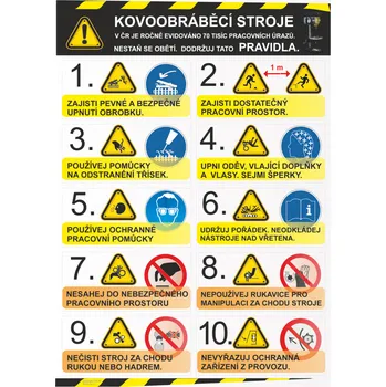 Značení Desatero BOZP - Plakát - grafické bezpečnostní pokyny pro kovoobrábění 297 x 420 mm (A3) tl. 0.5 mm - Kód: 15367