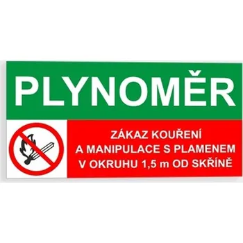 Plynoměr Zákaz kouření a manipulace s plamenem v okruhu Plast 150 x 75 mm tl. 0.5 mm - kombinace - Kód: 15893