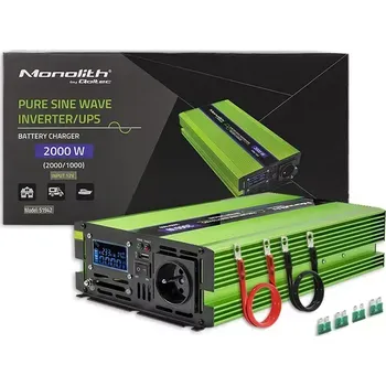 Měnič napětí Qoltec 51942 Měnič napětí s funkcí UPS z 12V na 230V, 1000W/2000W čistý sinus s funkcí UPS, LCD display