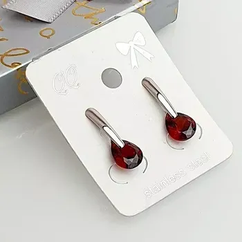 Náušnice Dámské ocelové náušnice kapka vínová - stříbrné