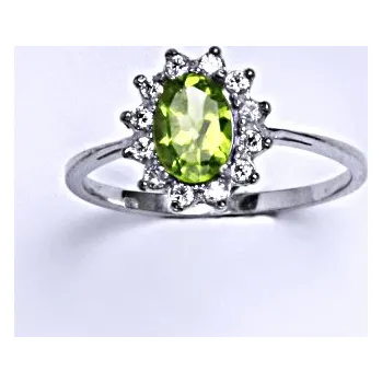 Prsten Stříbrný prsten Kate, přírodní olivín, čiré zirkony, T 1480