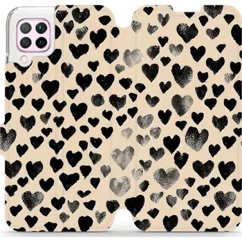 Pouzdro na mobilní telefon Flipové pouzdro Mobiwear - Huawei P40 Lite - VA51S Černá srdíčka (Knížkové flip pouzdro, obal, kryt na mobil Huawei P40 Lite - VA51S Černá srdíčka, materiál Umělá kůže + TPU - ochrana 360°, stojánek, silikonová vanička, magnetické zavírání)