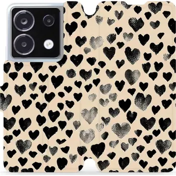 Pouzdro na mobilní telefon Flipové pouzdro Mobiwear - Xiaomi Redmi Note 13 Pro 5G / Poco X6 5G - VA51S Černá srdíčka (Knížkové flip pouzdro, obal, kryt na mobil Xiaomi Redmi Note 13 Pro 5G / Poco X6 5G - VA51S Černá srdíčka, materiál Umělá kůže + TPU - ochrana 360°, stojánek,)