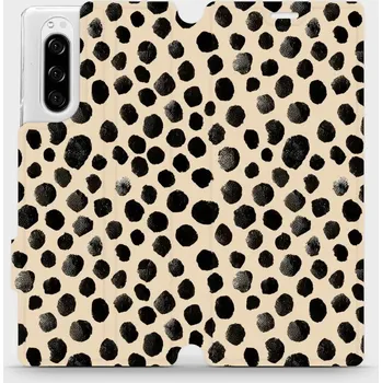 Pouzdro na mobilní telefon Flipové pouzdro Mobiwear - Sony Xperia 5 - VA50S Černé puntíky (Knížkové flip pouzdro, obal, kryt na mobil Sony Xperia 5 - VA50S Černé puntíky, materiál Umělá kůže + TPU - ochrana 360°, stojánek, silikonová vanička, magnetické zavírání)