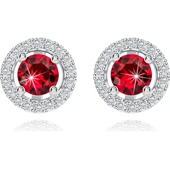 Náušnice Stříbrné náušnice 925, červený kulatý zirkon s čirým okrajem, puzetky