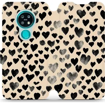Pouzdro na mobilní telefon Flipové pouzdro Mobiwear - Nokia 7.2 / Nokia 6.2 - VA51S Černá srdíčka (Knížkové flip pouzdro, obal, kryt na mobil Nokia 7.2 / Nokia 6.2 - VA51S Černá srdíčka, materiál Umělá kůže + TPU - ochrana 360°, stojánek, silikonová vanička, magnetické zavírání)