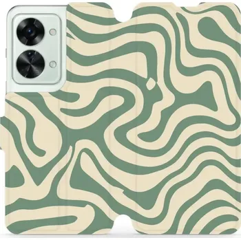 Pouzdro na mobilní telefon Flipové pouzdro Mobiwear - OnePlus Nord 2T 5G - VA57S Zelené a béžové zkrouceniny (Knížkové flip pouzdro, obal, kryt na mobil OnePlus Nord 2T 5G - VA57S Zelené a béžové zkrouceniny, materiál Umělá kůže + TPU - ochrana 360°, stojánek, silikonová vanička,)