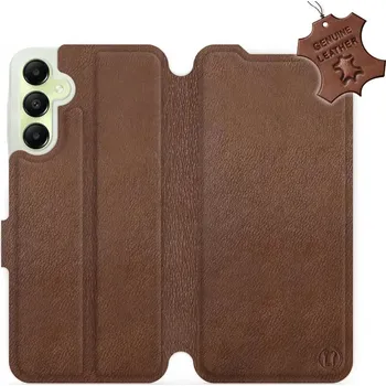 Pouzdro na mobilní telefon Kožené flip pouzdro Mobiwear - Samsung Galaxy A05s - Hnědé (Kožené knížkové pouzdro, obal, kryt na mobil Samsung Galaxy A05s, Hnědé, materiál Genuine Leather, ochrana 360°, stojánek, silikonová vanička, magnetické zavírání)
