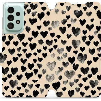 Pouzdro na mobilní telefon Flipové pouzdro Mobiwear - Samsung Galaxy A33 5G - VA51S Černá srdíčka (Knížkové flip pouzdro, obal, kryt na mobil Samsung Galaxy A33 5G - VA51S Černá srdíčka, materiál Umělá kůže + TPU - ochrana 360°, stojánek, silikonová vanička, magnetické zavírání)