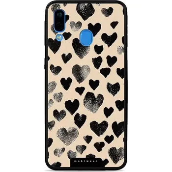 Pouzdro na mobilní telefon Lesklý kryt Mobiwear Glossy - Samsung Galaxy A40 - GA51G Černá srdíčka (Prémiové lesklé pouzdro, obal, kryt Mobiwear Glossy na mobil Samsung Galaxy A40 - GA51G Černá srdíčka, materiál Plast + TPU silikon - krytí po všech stranách, neošoupatelný potisk,)