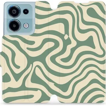 Pouzdro na mobilní telefon Flipové pouzdro Mobiwear - Xiaomi Redmi Note 13 Pro 4G / Poco M6 Pro 4G - VA57S Zelené a béžové zkrouceniny (Knížkové flip pouzdro, obal, kryt na mobil Xiaomi Redmi Note 13 Pro 4G / Poco M6 Pro 4G - VA57S Zelené a béžové zkrouceniny, materiál Umělá kůže +