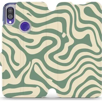 Pouzdro na mobilní telefon Flipové pouzdro Mobiwear - Xiaomi Redmi Note 7 - VA57S Zelené a béžové zkrouceniny (Knížkové flip pouzdro, obal, kryt na mobil Xiaomi Redmi Note 7 - VA57S Zelené a béžové zkrouceniny, materiál Umělá kůže + TPU - ochrana 360°, stojánek, silikonová vanička,