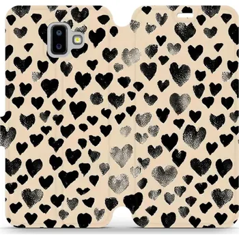 Pouzdro na mobilní telefon Flipové pouzdro Mobiwear - Samsung Galaxy J6 Plus 2018 - VA51S Černá srdíčka (Knížkové flip pouzdro, obal, kryt na mobil Samsung Galaxy J6 Plus 2018 - VA51S Černá srdíčka, materiál Umělá kůže + TPU - ochrana 360°, stojánek, silikonová vanička, magnetické)