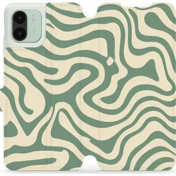 Pouzdro na mobilní telefon Flipové pouzdro Mobiwear - Xiaomi Redmi A2 - VA57S Zelené a béžové zkrouceniny (Knížkové flip pouzdro, obal, kryt na mobil Xiaomi Redmi A2 - VA57S Zelené a béžové zkrouceniny, materiál Umělá kůže + TPU - ochrana 360°, stojánek, silikonová vanička,)