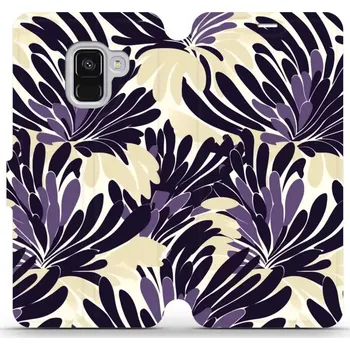 Pouzdro na mobilní telefon Flipové pouzdro Mobiwear - Samsung Galaxy A8 2018 - VA47S Fialová flóra (Knížkové flip pouzdro, obal, kryt na mobil Samsung Galaxy A8 2018 - VA47S Fialová flóra, materiál Umělá kůže + TPU - ochrana 360°, stojánek, silikonová vanička, magnetické zavírání)