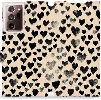 Pouzdro na mobilní telefon Flipové pouzdro Mobiwear - Samsung Galaxy Note 20 Ultra - VA51S Černá srdíčka (Knížkové flip pouzdro, obal, kryt na mobil Samsung Galaxy Note 20 Ultra - VA51S Černá srdíčka, materiál Umělá kůže + TPU - ochrana 360°, stojánek, silikonová vanička, magnetick