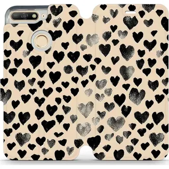 Pouzdro na mobilní telefon Flipové pouzdro Mobiwear - Huawei Y6 Prime 2018 / Honor 7A - VA51S Černá srdíčka (Knížkové flip pouzdro, obal, kryt na mobil Huawei Y6 Prime 2018 / Honor 7A - VA51S Černá srdíčka, materiál Umělá kůže + TPU - ochrana 360°, stojánek, silikonová vanička,)