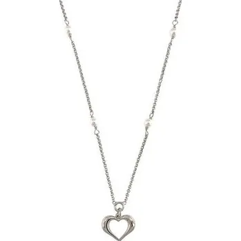 Náhrdelník Stříbrný náhrdelník srdíčko a perly délka náhrdelníku 42+3cm