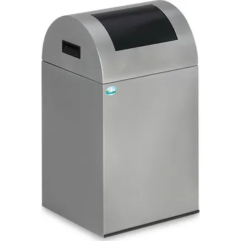 Odpadkový koš Nádoba na odpad, ocelový plech, samozhášecí, 43 litrů, stříbrná, antracitová klapka pro vhazování