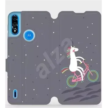 Pouzdro na mobilní telefon Flipové pouzdro Mobiwear na mobil Motorola Moto E7i Power - V024P Jednorožec na kole - VÝPRODEJ (Parádní flip obal, kryt, pouzdro Mobiwear na mobil Motorola Moto E7i Power s motivem V024P Jednorožec na kole)