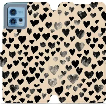 Pouzdro na mobilní telefon Flipové pouzdro Mobiwear - Motorola Moto G72 - VA51S Černá srdíčka (Knížkové flip pouzdro, obal, kryt na mobil Motorola Moto G72 - VA51S Černá srdíčka, materiál Umělá kůže + TPU - ochrana 360°, stojánek, silikonová vanička, magnetické zavírání)