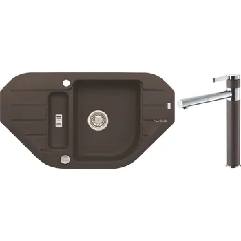 Alveus Set Niagara 60 Granitový dřez rohový 900x500 mm + baterie Zina 03, chocolate, SETA496