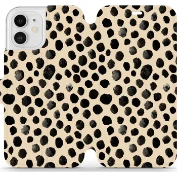 Pouzdro na mobilní telefon Flipové pouzdro Mobiwear - Apple iPhone 12 / 12 Pro - VA50S Černé puntíky (Knížkové flip pouzdro, obal, kryt na mobil Apple iPhone 12 / 12 Pro - VA50S Černé puntíky, materiál Umělá kůže + TPU - ochrana 360°, stojánek, silikonová vanička, magnetické zavírá