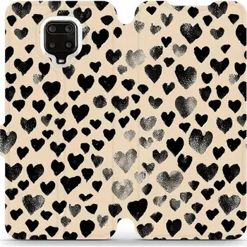 Pouzdro na mobilní telefon Flipové pouzdro Mobiwear - Xiaomi Redmi Note 9 Pro / Note 9S - VA51S Černá srdíčka (Knížkové flip pouzdro, obal, kryt na mobil Xiaomi Redmi Note 9 Pro / Note 9S - VA51S Černá srdíčka, materiál Umělá kůže + TPU - ochrana 360°, stojánek, silikonová vanička,