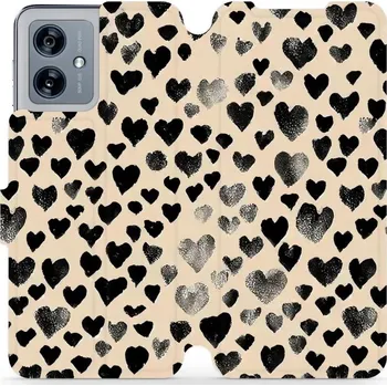 Pouzdro na mobilní telefon Flipové pouzdro Mobiwear - Motorola Moto G54 5G / Moto G54 5G Power Edition - VA51S Černá srdíčka (Knížkové flip pouzdro, obal, kryt na mobil Motorola Moto G54 5G / Moto G54 5G Power Edition - VA51S Černá srdíčka, materiál Umělá kůže + TPU - ochrana 360°,