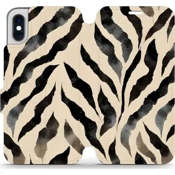 Pouzdro na mobilní telefon Flipové pouzdro Mobiwear - Apple iPhone X / XS - VA53S Zebří (Knížkové flip pouzdro, obal, kryt na mobil Apple iPhone X / XS - VA53S Zebří, materiál Umělá kůže + TPU - ochrana 360°, stojánek, silikonová vanička, magnetické zavírání)