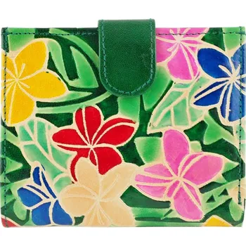 Peněženka Dámská kožená peněženka Miss Květy zelená 12 x 10 cm