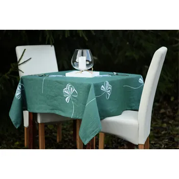 ubrus Nelly Zelené lněné ubrusy s kytkou a běhouny Rozměr: 80x80 cm